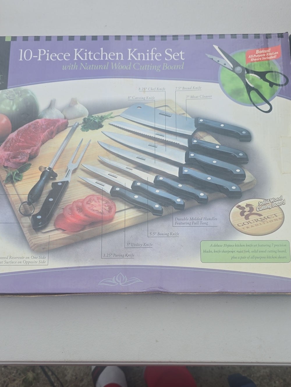 10-Piece Kitchen Knife Set with Natural Wood Cutting Board - Black